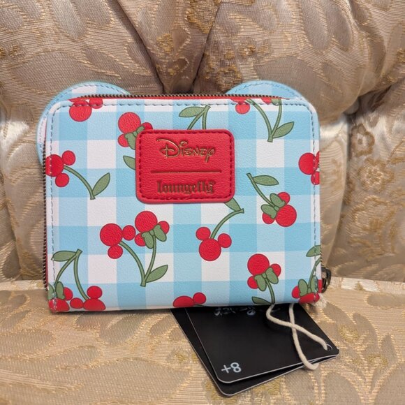Disney Minnie Cherry Blue Gingham Loungefly Wallet - Picture 2 of 4